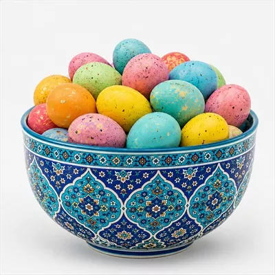 عکس تخم مرغ رنگی داخل ظرف با طراحی ایرانی برای عید نوروز