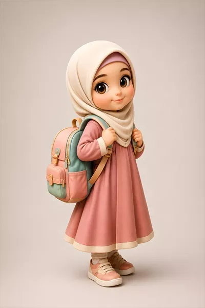 عکس دختر بچه دانش آموز فانتزی در پس زمینه ساده و زیبا
