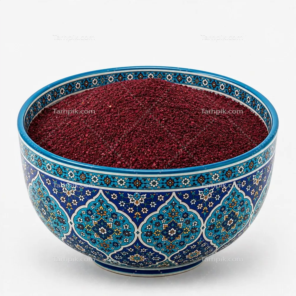 عکس سماق داخل ظرف با طراحی و نقش و نگار ایرانی برای سفره هفت سین