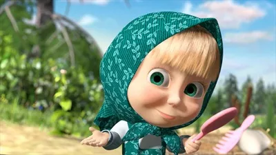 عکس شخصیت ماشا با لباس سبز و برس در دست برای بازی