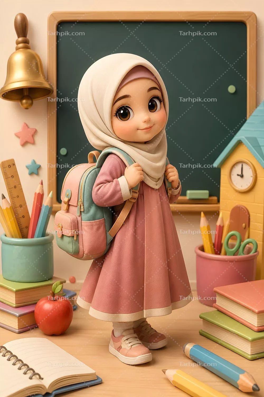 عکس پوستر بازگشت به مدرسه با کاراکتر دختر بچه فانتزی و شاد