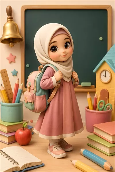 عکس پوستر بازگشت به مدرسه با کاراکتر دختر بچه فانتزی و شاد