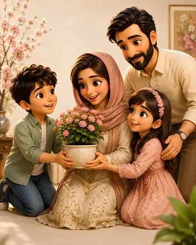 عکس پوستر تصویر سازی روز مادر با خانواده ایرانی و محبت