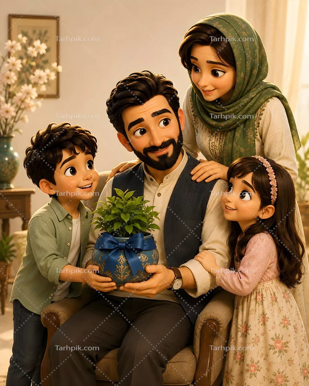 عکس پوستر تصویر سازی روز پدر با خانواده ایرانی و احترام