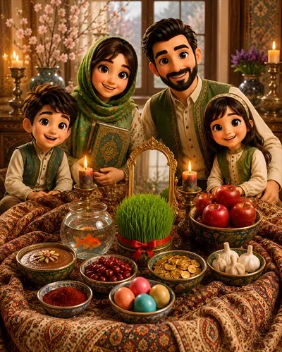 عکس پوستر تصویر سازی عید نوروز و سفره هفت سین ایرانی