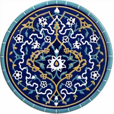 عکس کاشی دایره ای فیروزه با نقش و نگار سنتی و زیبا