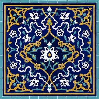 عکس کاشی مربعی فیروزه با نقش و نگار سنتی و جذاب