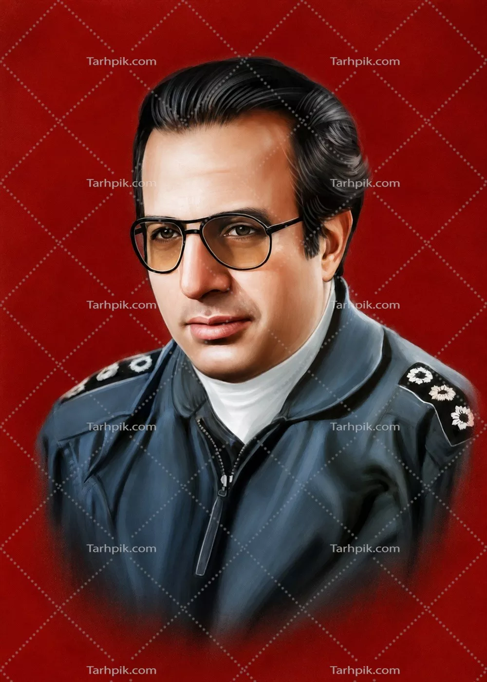 عکس شهید جواد فکوری در پس زمینه قرمز و یادآوری فداکاری