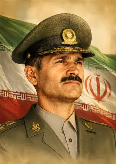 عکس شهید ولی الله فلاحی با پرچم ایران و یادآوری فداکاری