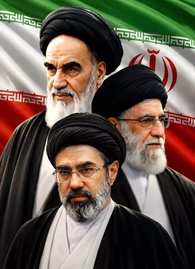 عکس رهبران الهی ایران با پرچم و نمادهای ملی و مذهبی