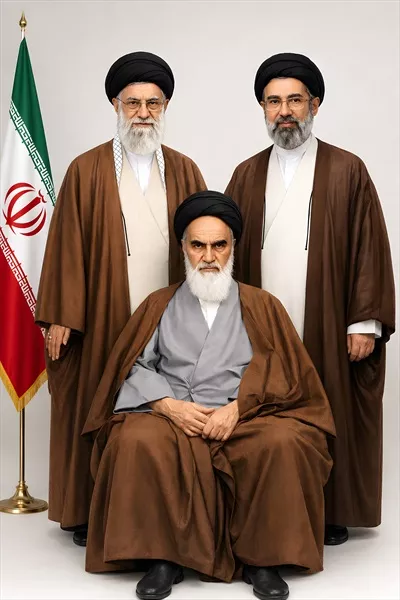 عکس رهبران جمهوری اسلامی ایران با پرچم ملی کشور