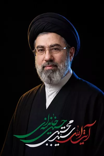 عکس آیت الله سید مجتبی خامنه ای و نمادهای رنگی پرچم ایران
