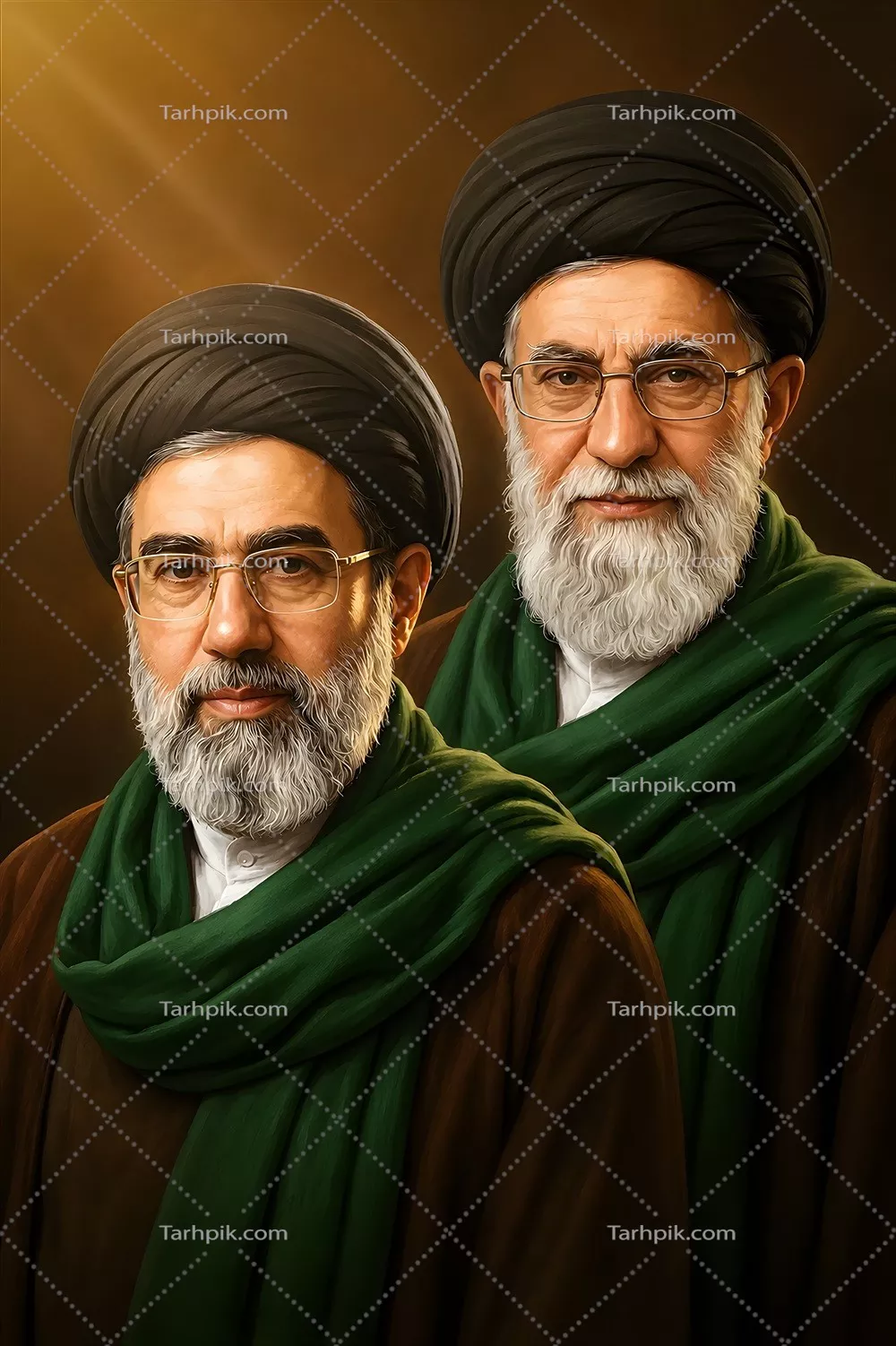 عکس پوستر سید مجتبی خامنه ای و پدرش رهبر شهید با طراحی زیبا