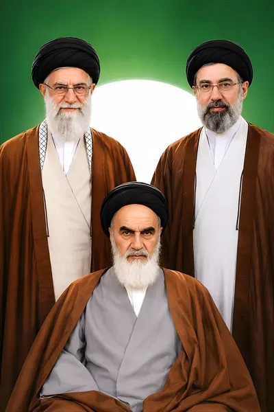 عکس پوستر زیبا از رهبران ایران با پس زمینه سبز و طراحی جذاب
