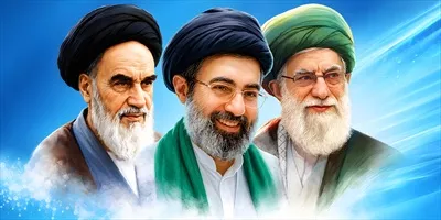 عکس پوستر رهبران جمهوری اسلامی ایران با تصاویری از شخصیت های کلیدی