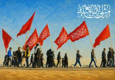 عکس پوستر گرافیکی پیاده‌روی اربعین: نمادی از عشق و ارادت به امام حسین (ع)