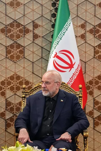 عکس محمد باقر قالیباف در کنار پرچم ایران