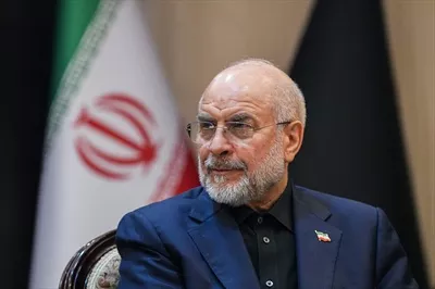 عکس پرتره محمد باقر قالیباف با پس زمینه پرچم ایران