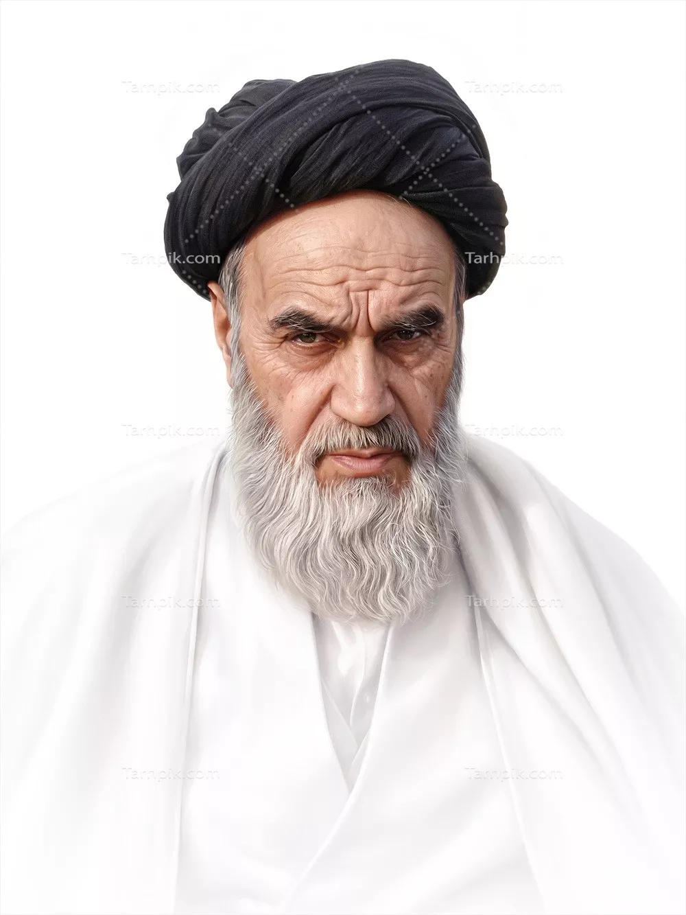 عکس پوستر سفید از تصویر امام خمینی با طراحی زیبا و معنوی