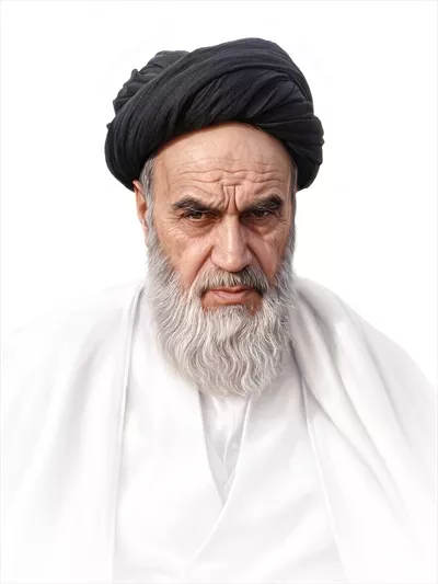 عکس پوستر سفید از تصویر امام خمینی با طراحی زیبا و معنوی