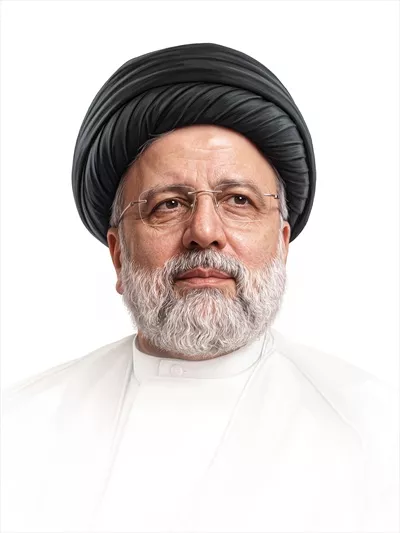 عکس پوستر سفید با تصویر شهید رئیسی: نمادی از فداکاری و ایستادگی
