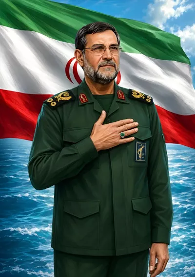 عکس پوستر شهید تنگسیری همراه با پرچم ایران