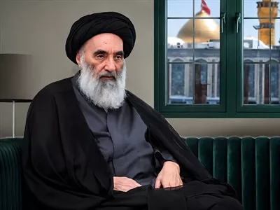 عکس پوستر با کیفیت بالا از سید علی سیستانی، یکی از بزرگترین علما و مراجع شیعه