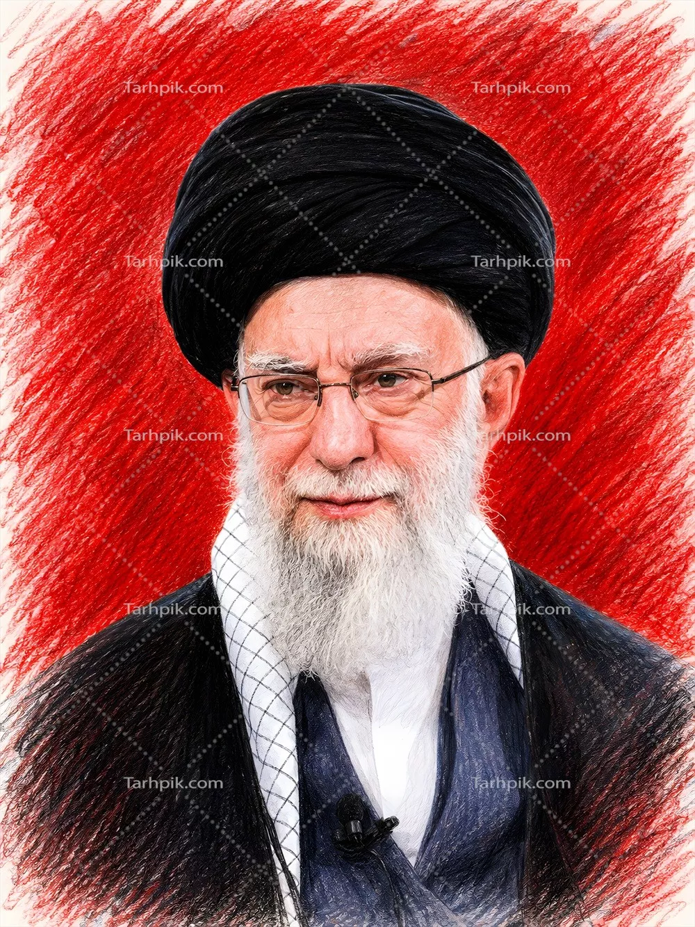 عکس تابلوی امام خامنهای با زمینه قرمز، هنری شگرف و تاثیرگذار