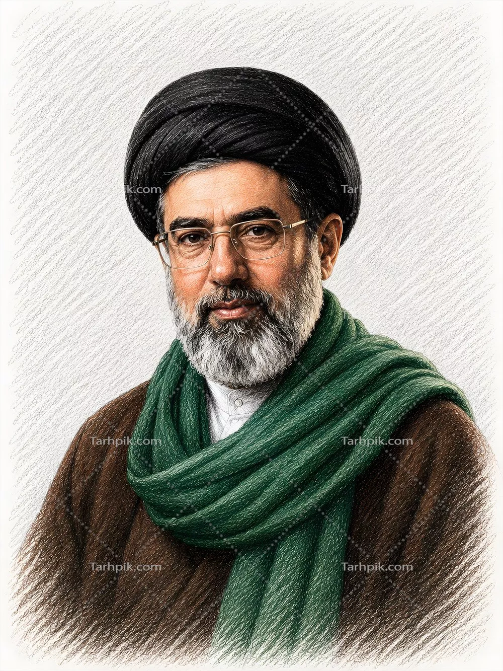 عکس نقاشی سید مجتبی خامنهای بر روی پسزمینهای خاکستری