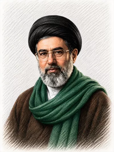 عکس نقاشی سید مجتبی خامنهای بر روی پسزمینهای خاکستری