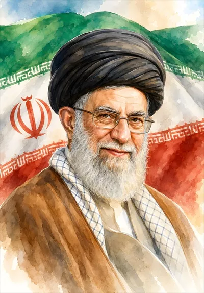 تصویری از امام خامنهای شهید در پسزمینه پرچم ایران