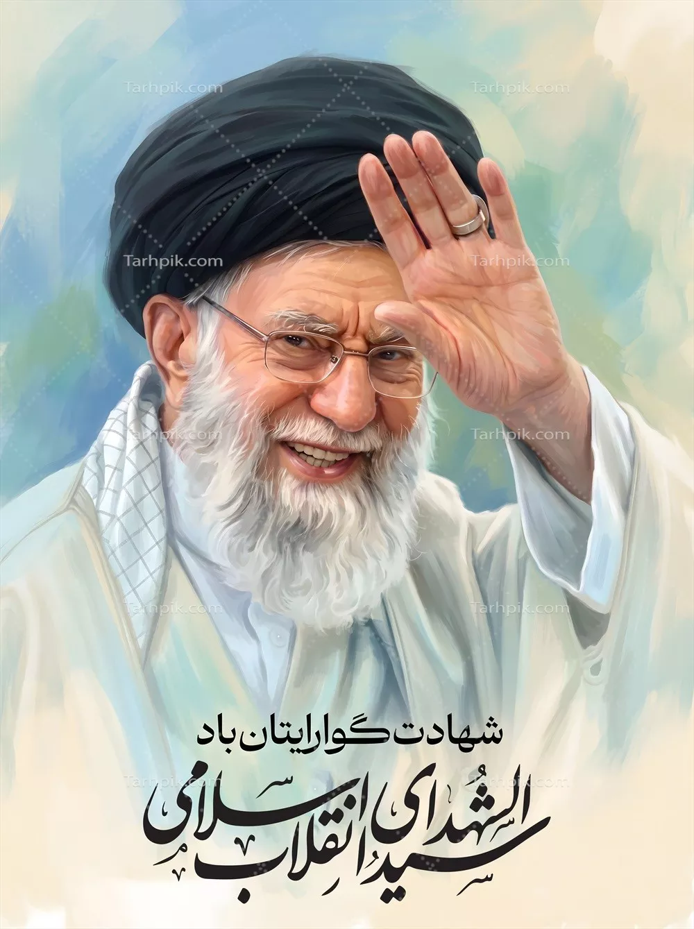 عکس پوستر سید علی خامنه ای، رهبر انقلاب اسلامی ایران و شهید بزرگ کشور