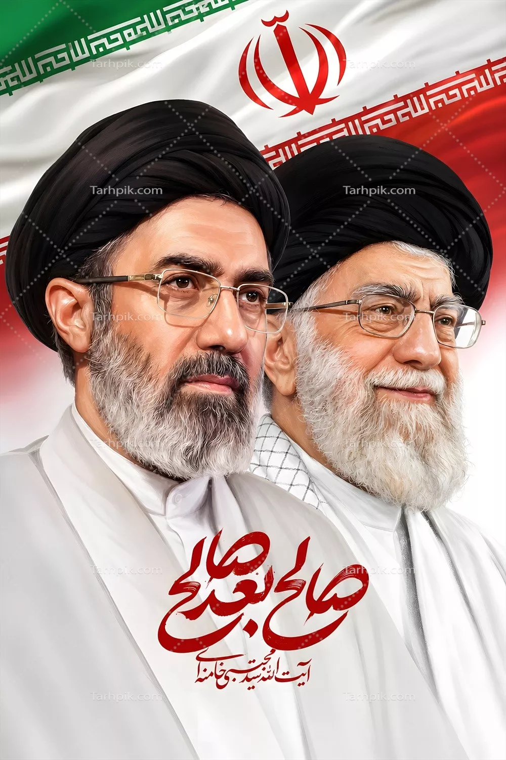 عکس پوستر سید مجتبی خامنهای و پدرش آیتالله سید علی خامنهای