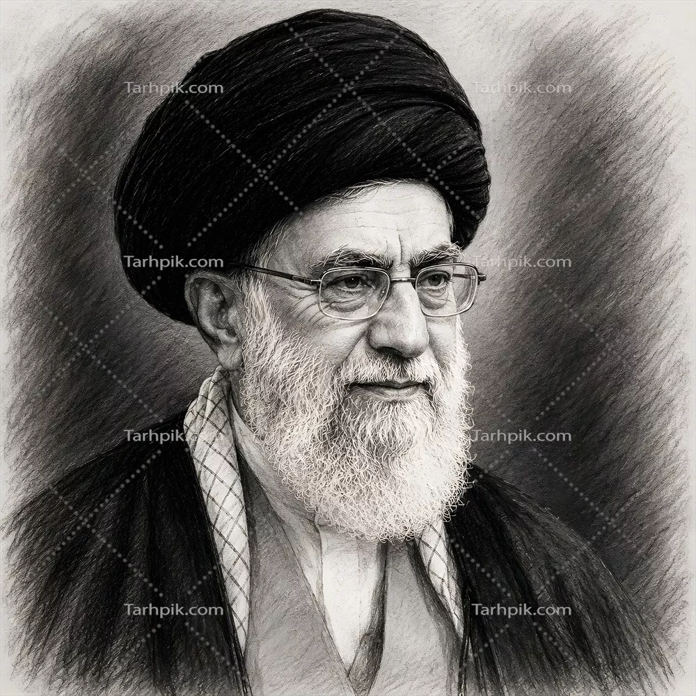 عکس پوستر نقاشی سیاه قلم از سید علی خامنهای به سبک خاص