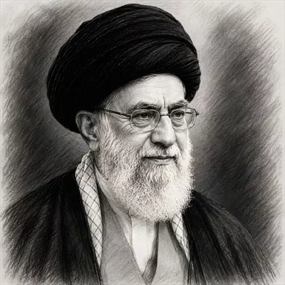 عکس پوستر نقاشی سیاه قلم از سید علی خامنهای به سبک خاص