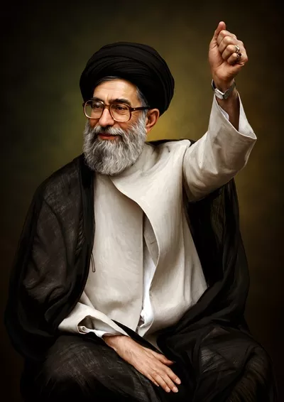 عکس پوستر سید علی خامنهای با دست مشت شده و پیامی قدرت و اراده