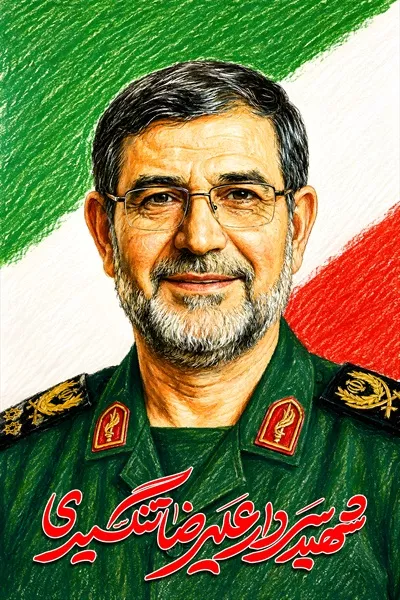 عکس پوستر شهید علیرضا تنگسیری با پرچم جمهوری اسلامی ایران