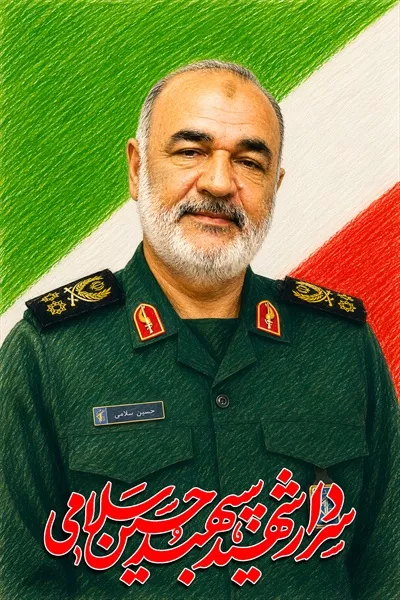 عکس پوستر شهید حسین سلامی با پرچم جمهوری اسلامی ایران