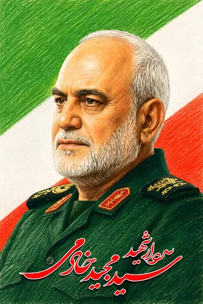 عکس پوستر شهید مجید خادمی با پرچم ایران - نماد افتخار و ایستادگی