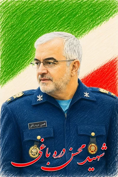 عکس پوستر شهید محسن دره باغی با پرچم ایران: نمادی از شجاعت و افتخار