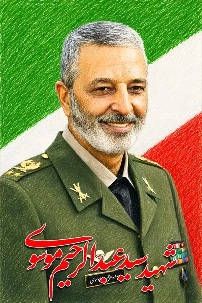 عکس پوستر شهید سید عبدالرحیم موسوی با پرچم ایران - نماد شجاعت و فداکاری