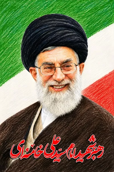 عکس پوستر امام سید علی خامنه‌ای با پرچم جمهوری اسلامی ایران