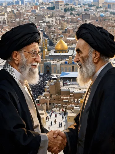 عکس آیت الله خامنه ای و آیت الله سیستانی: دو شخصیت برجسته ی دینی و سیاسی ایران