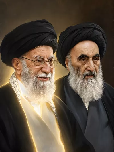 عکس رهبر شهید آیت‌الله سید علی خامنه ای و آیت الله سیستانی