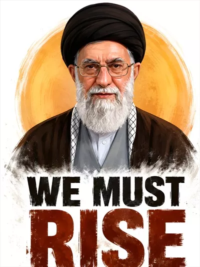 عکس باید برخاست با عکس آقای شهید ایران سید علی خامنه ای