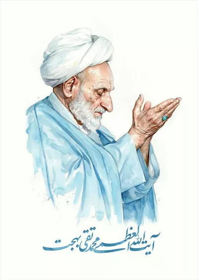 عکس آیت الله بهجت به صورت نقاشی گرافیکی
