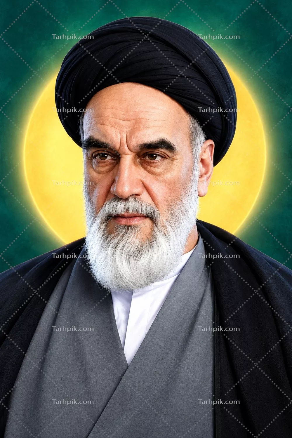 تصویر امام خمینی پس زمینه خورشید انقلاب