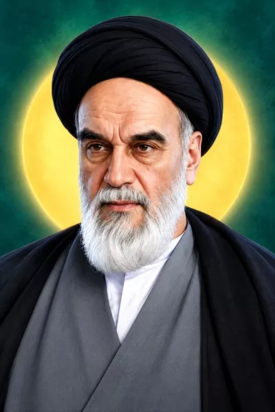 تصویر امام خمینی پس زمینه خورشید انقلاب