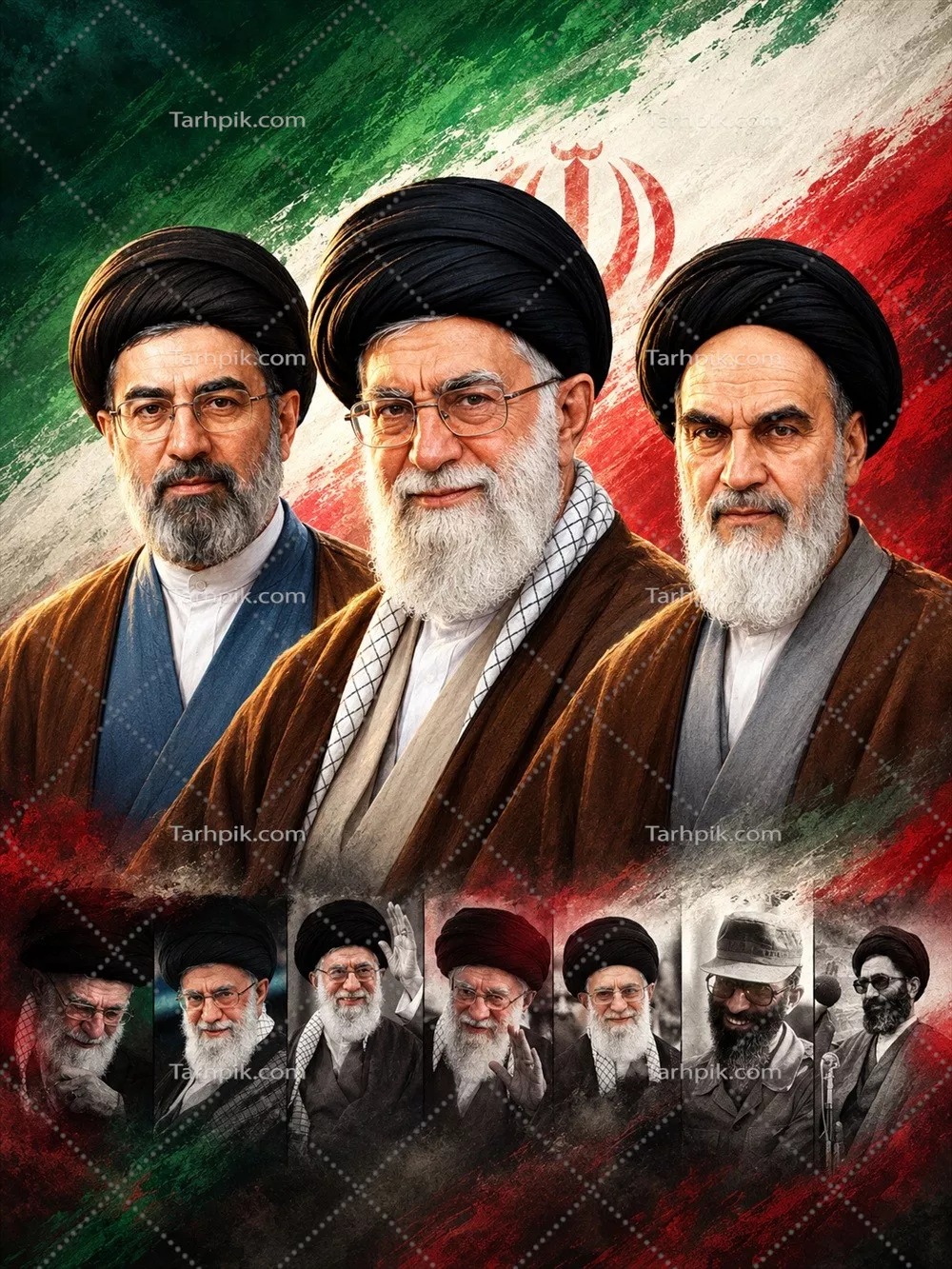 عکس رهبران انقلاب به همراه پرتره های سید علی خامنه ای برای نمایش