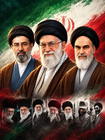 عکس رهبران انقلاب به همراه پرتره های سید علی خامنه ای برای نمایش